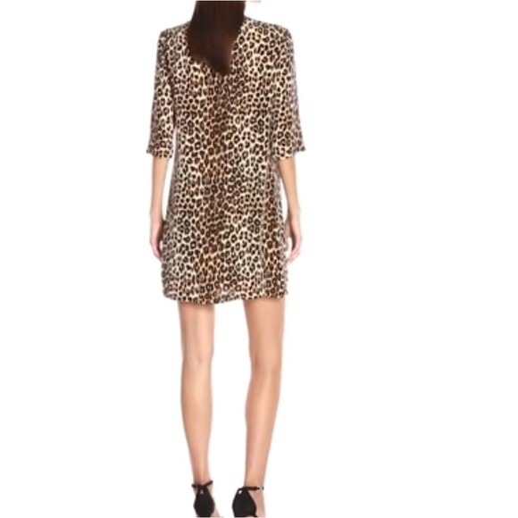 Equipment Aubrey Leopard Spotted 100% Silk 3/4 Sleeve Shift Dress Women's Small - Picture 3 of 14